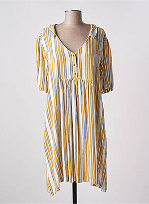 Robe mi-longue tissage crêpe manches courtes jaune ME-TISSE femme