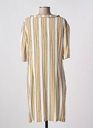 Robe mi-longue tissage crêpe manches courtes jaune ME-TISSE femme