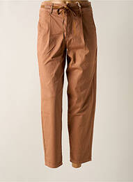 Pantalon chino fermeture zippée sous rabat avec crochet taille haute marron CREAM femme