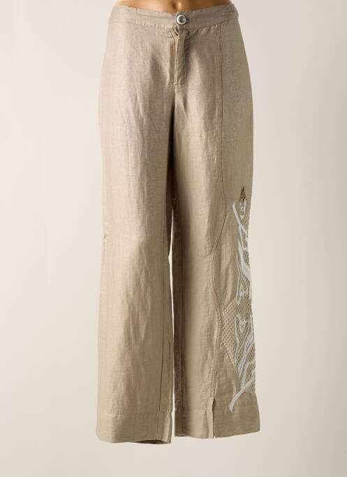 Pantalon droit fermeture zippée sous rabat boutonné beige ELISA CAVALETTI femme