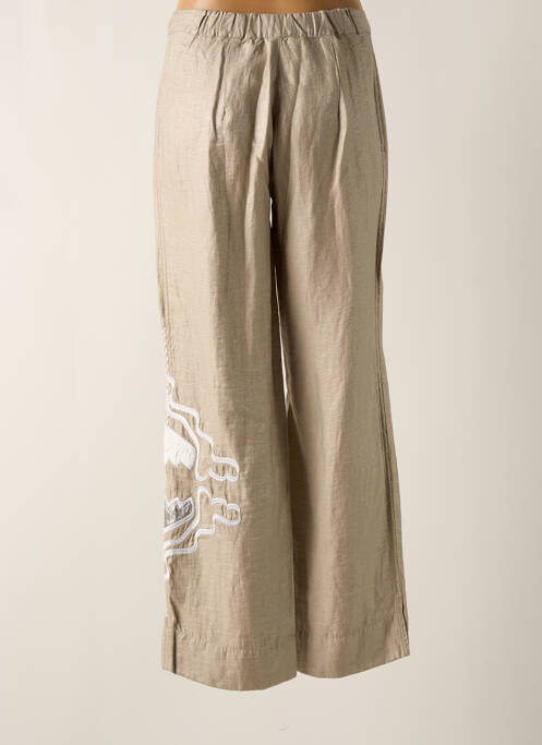 Pantalon droit fermeture zippée sous rabat boutonné beige ELISA CAVALETTI femme