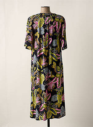Robe mi-longue imprimé fleurs manches courtes bleu CISO femme