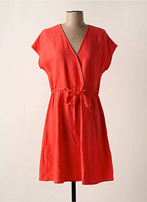 Robe mi-longue tissage crêpe manches courtes rouge C'EST BEAU LA VIE femme