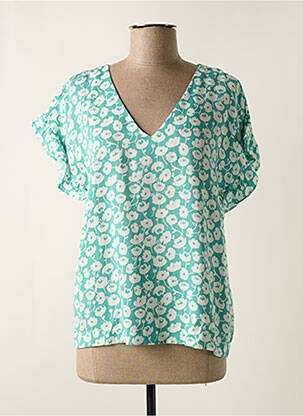 Blouse tissage popeline manches courtes bleu C'EST BEAU LA VIE femme