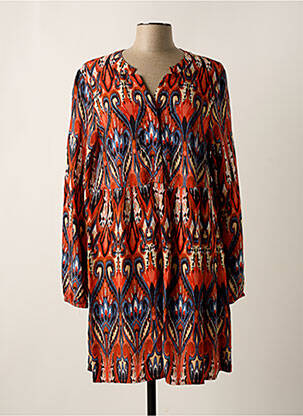 Robe mi-longue imprimé fantaisie manches longues orange CISO femme