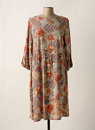 Robe mi-longue imprimé fleurs manches 3/4 orange CISO femme