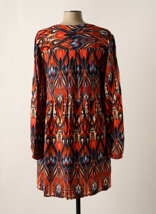 Robe mi-longue imprimé fantaisie manches longues orange CISO femme