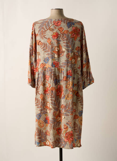 Robe mi-longue imprimé fleurs manches 3/4 orange CISO femme