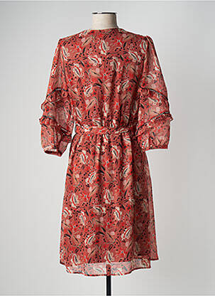 Robe mi-longue imprimé fleurs manches 3/4 rose GARCIA femme