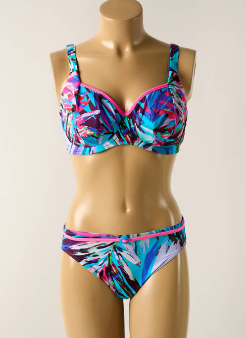 Maillot de bain 2 pièces stretch haut soutien-gorge emboitant bleu SUNFLAIR femme