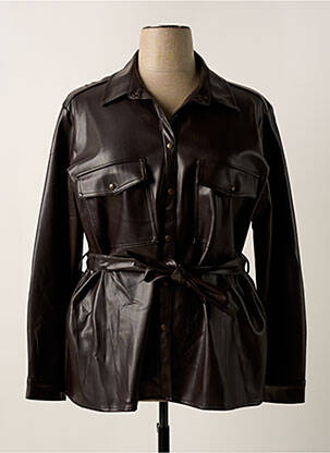 Veste simili cuir fermeture pressionnée marron PAZ TORRAS femme