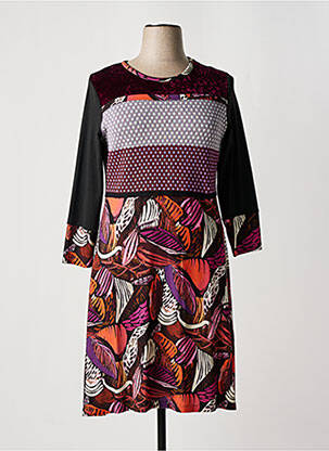 Robe mi-longue imprimé fantaisie manches longues noir OLIVIER PHILIPS femme