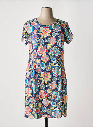Robe mi-longue imprimé fleurs manches courtes bleu GEVANA femme