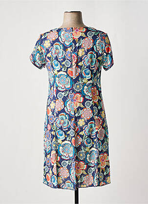 Robe mi-longue imprimé fleurs manches courtes bleu GEVANA femme