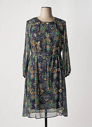 Robe mi-longue coupe fluide manches longues bleu GRIFFON femme