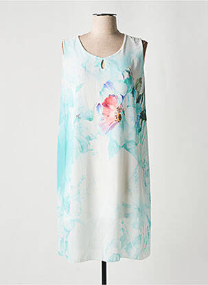Robe mi-longue imprimé fleurs sans manche bleu COULEURS DU TEMPS femme