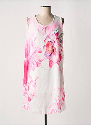 Robe mi-longue imprimé fleurs sans manche rose COULEURS DU TEMPS femme