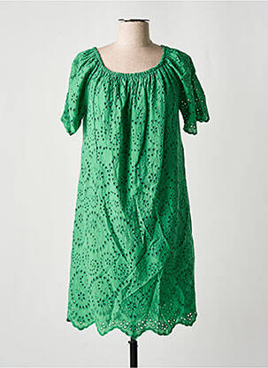 Robe courte manches courtes manches courtes vert COULEURS DU TEMPS femme