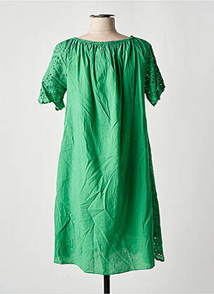 Robe courte coupe évasée manches courtes vert COULEURS DU TEMPS femme