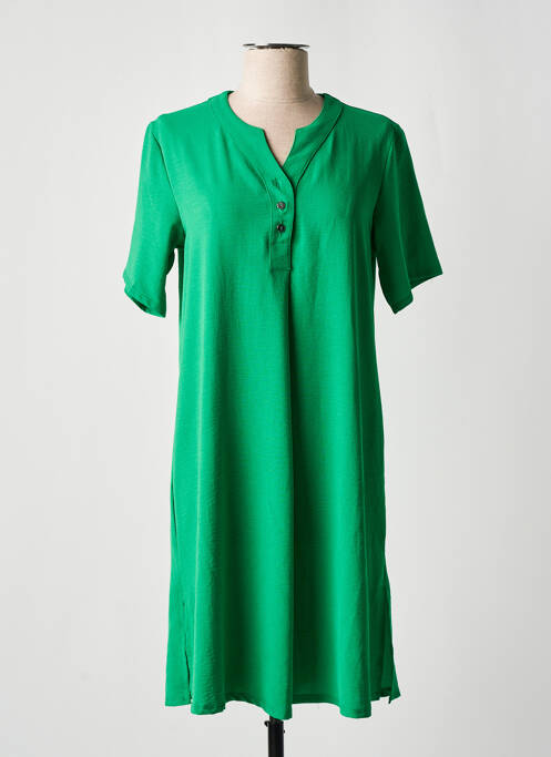 Robe mi-longue coupe fluide manches courtes vert PLURIELLES femme