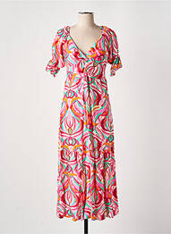 Robe longue manches courtes manches courtes rose COULEURS DU TEMPS femme