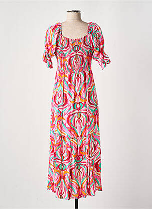 Robe longue manches courtes manches courtes rose COULEURS DU TEMPS femme