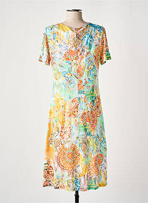 Robe mi-longue imprimé fleurs manches courtes jaune GEVANA femme