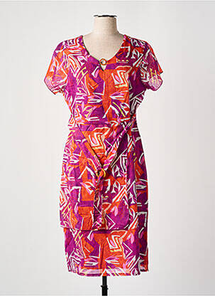 Robe mi-longue fermeture zippée au dos manches courtes violet CHRISTINE LAURE femme