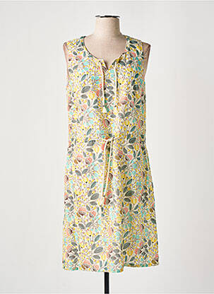 Robe mi-longue imprimé fleurs sans manche jaune GUY DUBOUIS femme