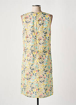 Robe mi-longue imprimé fleurs sans manche jaune GUY DUBOUIS femme