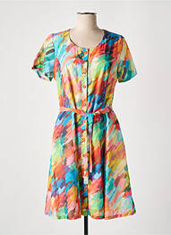 Robe mi-longue imprimé fantaisie manches courtes orange GUY DUBOUIS femme