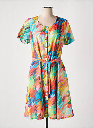 Robe mi-longue imprimé fantaisie manches courtes orange GUY DUBOUIS femme