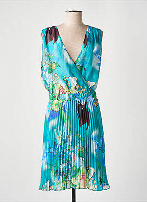 Robe mi-longue imprimé fantaisie sans manche bleu CHRISTINE LAURE femme