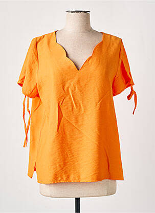 Blouse tissage crêpe manches courtes orange HALOGENE femme