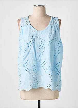 Top col v sans manche bleu COULEURS DU TEMPS femme