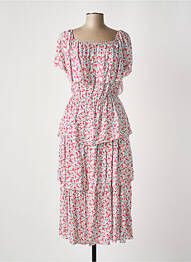 Robe longue manches courtes manches courtes rose COULEURS DU TEMPS femme