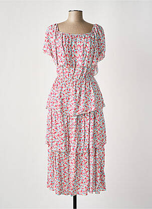 Robe longue manches courtes manches courtes rose COULEURS DU TEMPS femme