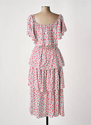 Robe longue manches courtes manches courtes rose COULEURS DU TEMPS femme