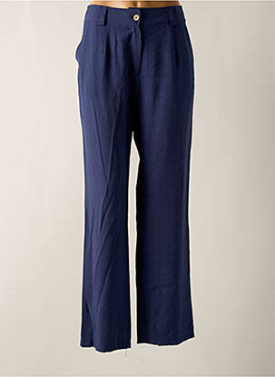 Pantalon droit fermeture zippée sous rabat boutonné bleu HALOGENE femme