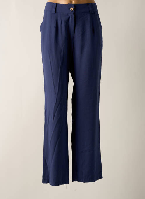 Pantalon droit fermeture zippée sous rabat boutonné bleu HALOGENE femme
