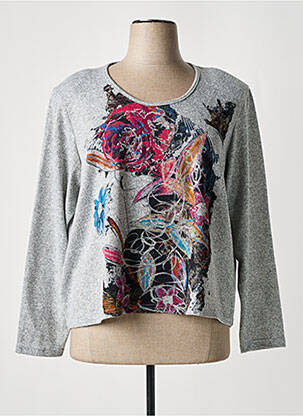 Pull tissage chiné manches longues gris GRIFFON femme