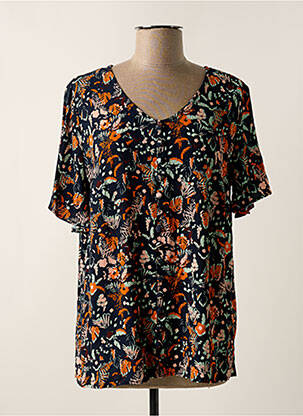 Blouse imprimé fleurs manches courtes bleu GUY DUBOUIS femme
