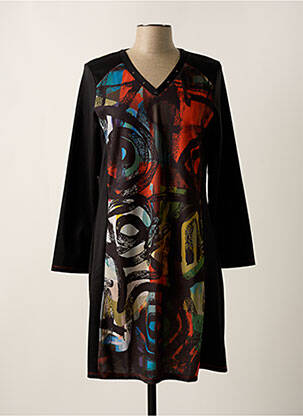 Robe mi-longue imprimé fantaisie manches longues noir KALISSON femme
