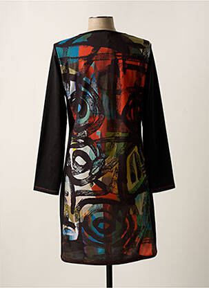 Robe mi-longue imprimé fantaisie manches longues noir KALISSON femme