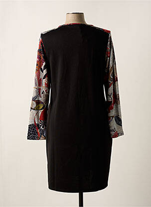Robe mi-longue imprimé fantaisie manches longues noir KALISSON femme
