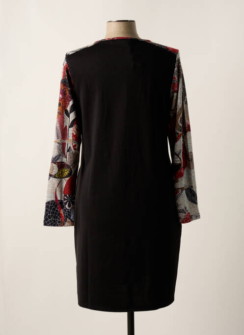 Robe mi-longue imprimé fantaisie manches longues noir KALISSON femme