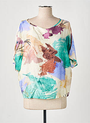 Blouse imprimé fantaisie manches courtes beige FRIDA MADÉ femme