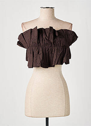 Top coupe cintrée sans manche marron LUMINA femme