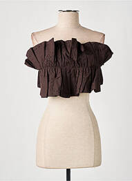 Top coupe cintrée sans manche marron LUMINA femme