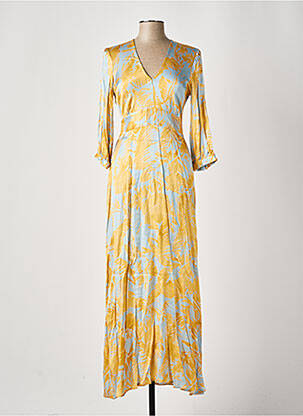 Robe longue imprimé fantaisie manches 3/4 jaune ANGELA DAVIS femme